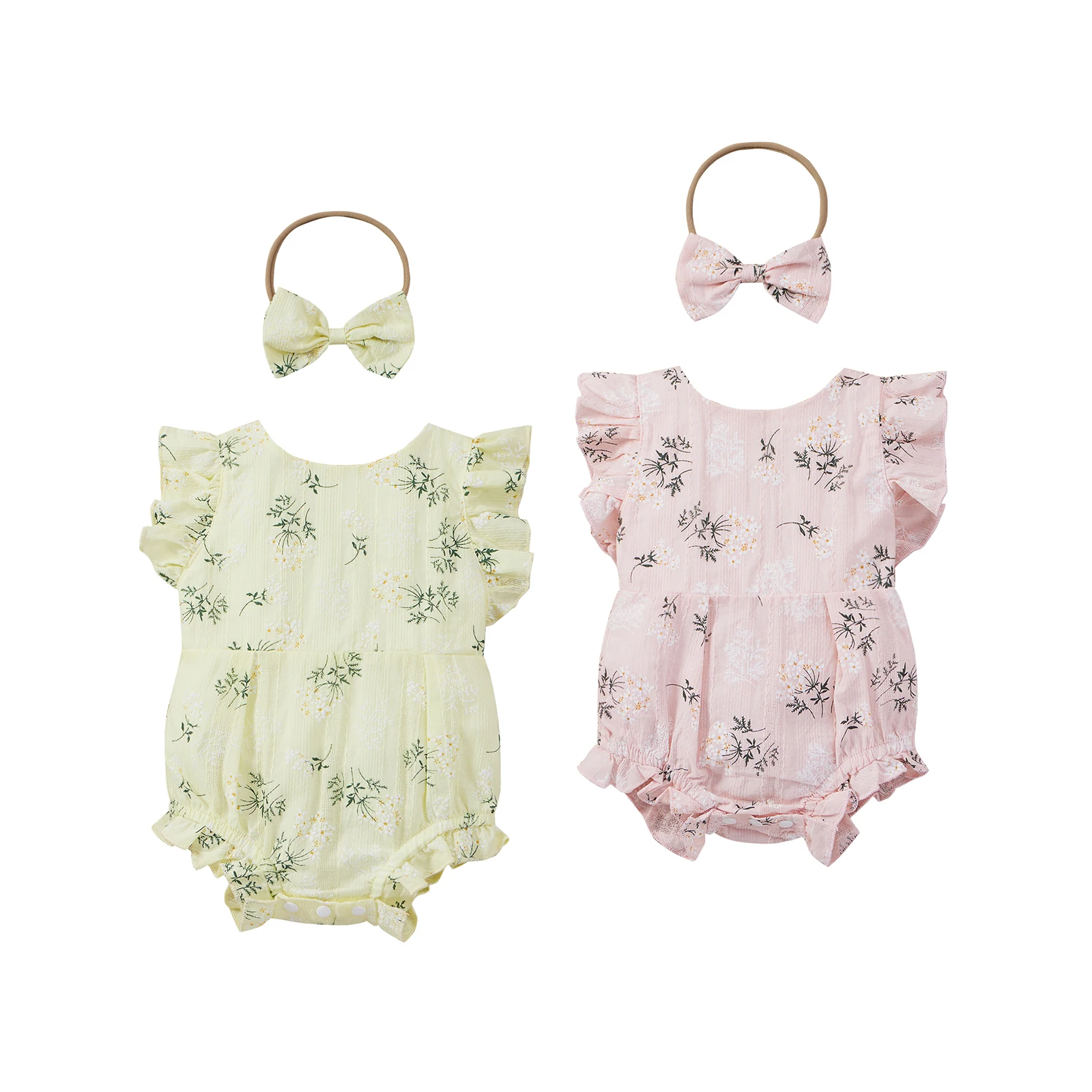 Baby Girl’s Casual Fly Sleeve Romper Fresh Floral Ruffles Stitching Jumpsuits and Headband
Baby Girl’s Casual Fly Sleeve Romper Fresh Floral Ruffles Stitching Jumpsuits and Headband
