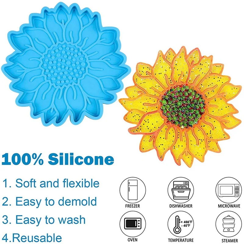 4Pcs Sunflower Coaster Resin Molds, Sun Flower Coaster Silicone Molds for Resin Casting, for DIY Craft Table Decoration
4Pcs Sunflower Coaster Resin Molds, Sun Flower Coaster Silicone Molds for Resin Casting, for DIY Craft Table Decoration
