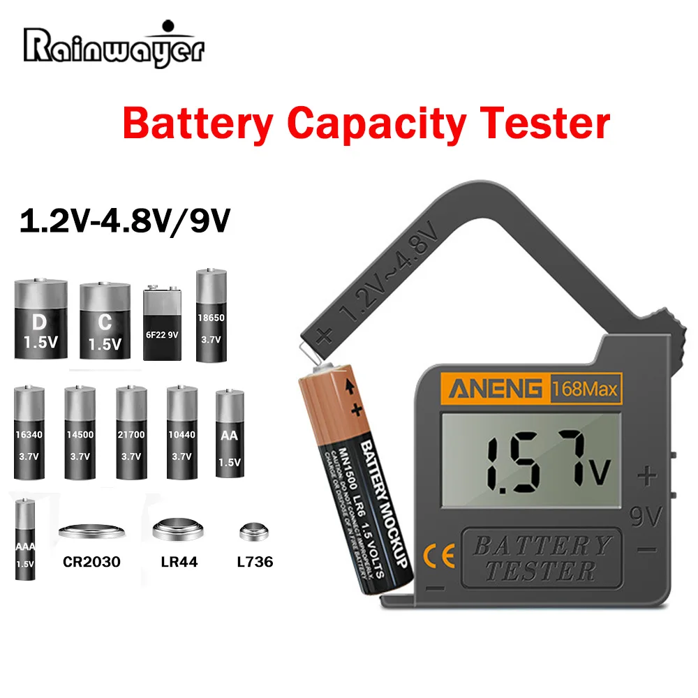 

168Max Digital Lithium Battery Tester Battery Capacity Diagnostic Tool LCD Display Check AAA AA 6F22 9V CR2032 Button Battery