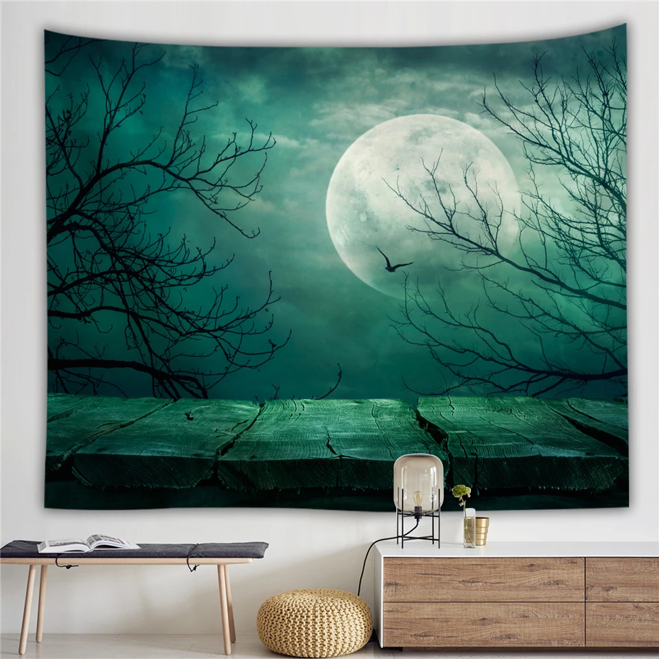 

Psychedelic Wall Carpet Starry Sky Moon Decor Hanging Wall Tapestries Tree Nature Landscape Hippie Trippy Tapestry Sea Beach Mat