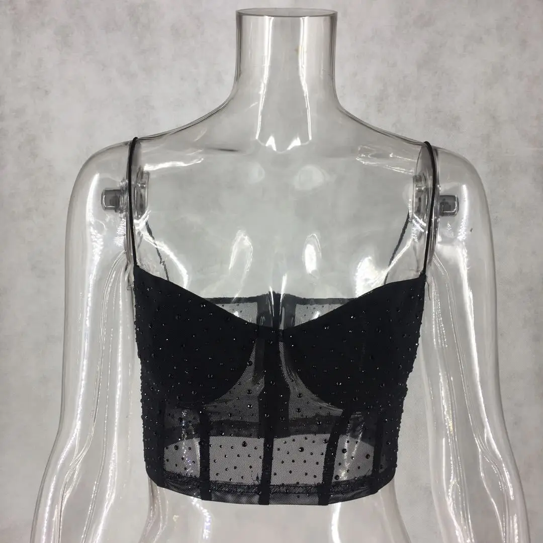 

Sequined Camis Tops 2021 Spring Women Sling Glitter See Through Tank Corset High Street Sexy Bustier Party Clubwear