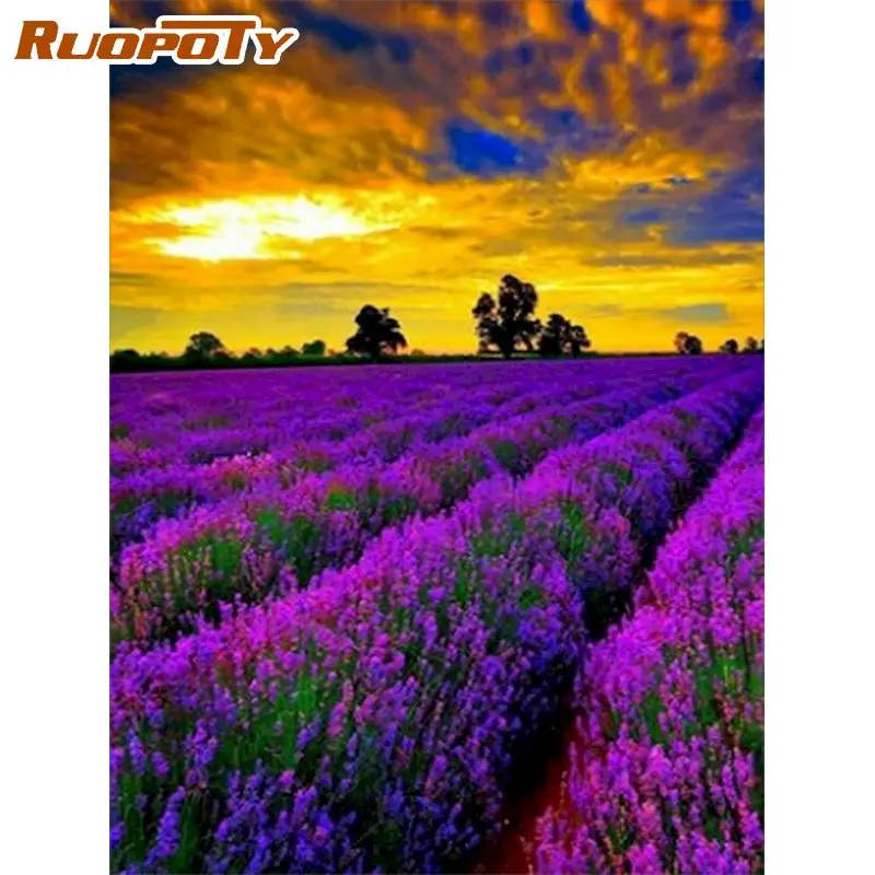 

RUOPOTY Diamond Painting With Square Rhinestones 5D DIY Embroidery Flowers Landscape Cross Stitch Mosaic Full Layout Home Decora
