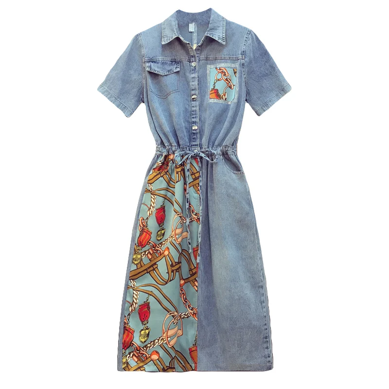 plus size denim dress 5XL women vintage Summer short sleeve dresses ladies casual print patchwork high waist dresses femme robe
plus size denim dress 5XL women vintage Summer short sleeve dresses ladies casual print patchwork high waist dresses femme robe
