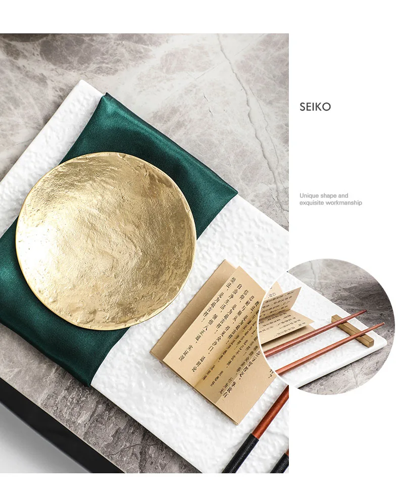 Modern New Chinese Tableware Set Model Room Green Dinner Plate Rectangular Pad Plate Chopsticks Chopstick Rest Brass Plate
Modern New Chinese Tableware Set Model Room Green Dinner Plate Rectangular Pad Plate Chopsticks Chopstick Rest Brass Plate