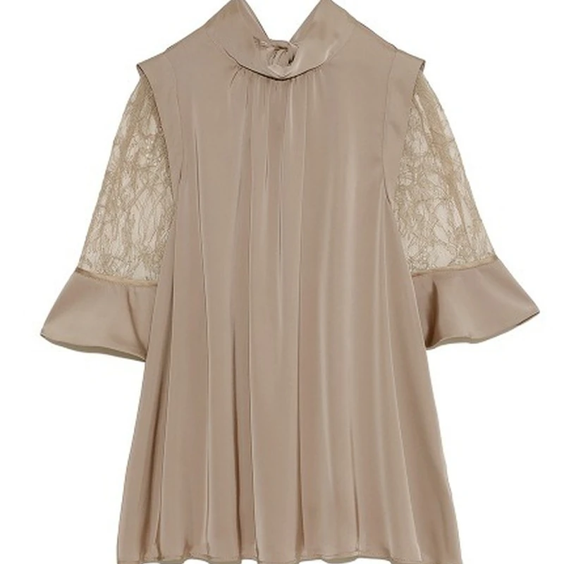 Japan Style Lace Patchwork Flare Half Sleeve Womens Blouses Elegant Stand Collar Solid Shirts Temperament Belt Bow Blusas Mujer 
Japan Style Lace Patchwork Flare Half Sleeve Womens Blouses Elegant Stand Collar Solid Shirts Temperament Belt Bow Blusas Mujer