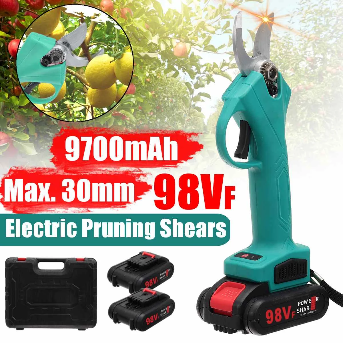 98V Pruning Shear with 9700mAh Lithium-ion Battery Efficient Fruit Tree Bonsai Pruning Branches Cutter Cordless Pruner Electric
98V Pruning Shear with 9700mAh Lithium-ion Battery Efficient Fruit Tree Bonsai Pruning Branches Cutter Cordless Pruner Electric