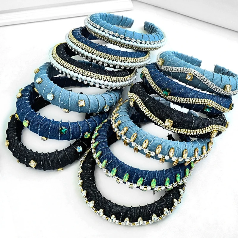 Thick Sponge Padded Headband Glitter Rhinestone Chain Winding Hair Hoop Vintage Handmade Denim Cloth Wrapped Wide Bandana
Thick Sponge Padded Headband Glitter Rhinestone Chain Winding Hair Hoop Vintage Handmade Denim Cloth Wrapped Wide Bandana
