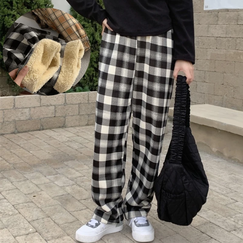Women Winter Plaid Vintage Fleece Warm High Waist Pant Femme Casual Wide-Leg Straight Sweatpant Loose Streetwear Trouse
Women Winter Plaid Vintage Fleece Warm High Waist Pant Femme Casual Wide-Leg Straight Sweatpant Loose Streetwear Trouse