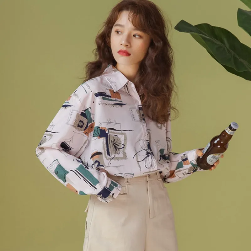 Женская шифоновая блузка с принтом, с длинным рукавом 
Женская шифоновая блузка с принтом, с длинным рукавом