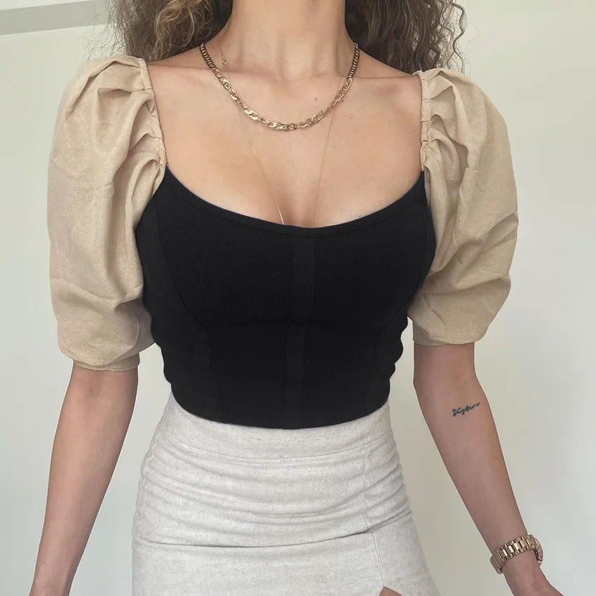 New Spring Fashion Blouse Cotton And Linen Stitching Contrast Color Puff Sleeve Shirt Woman Square Neck Sexy Slim Shirt 2021
New Spring Fashion Blouse Cotton And Linen Stitching Contrast Color Puff Sleeve Shirt Woman Square Neck Sexy Slim Shirt 2021