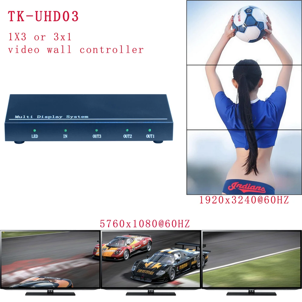 TK-UHD03 модули графического расширения, 1x3 видеонастенный контроллер для 3 устройств, разрешение входа до x @ 60 Гц
TK-UHD03 модули графического расширения, 1x3 видеонастенный контроллер для 3 устройств, разрешение входа до x @ 60 Гц