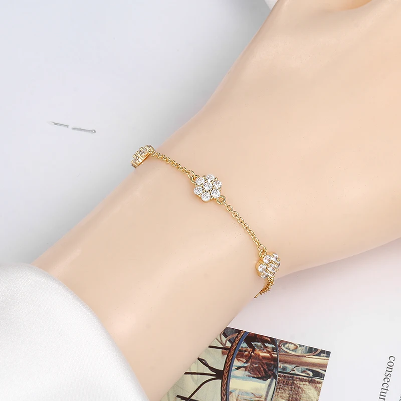 New Arrival Rhodium Silver or Real 14K Gold Plated Cubic Zirconia Zircon Chain Bracelets for Women Wedding Bride Bridesmaid | Украшения и