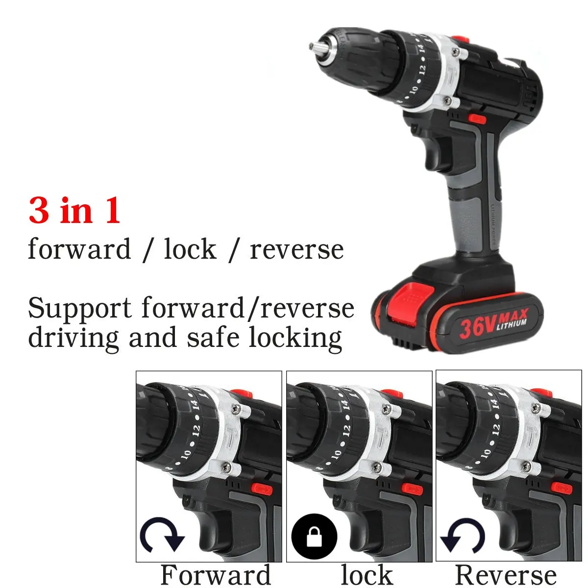 

36VF Electric Drill Impact Drill Cordless Screwdriver 1/2 pcs Lithium Battery Cordless Drill Wrench Wireless Electric Drill Set