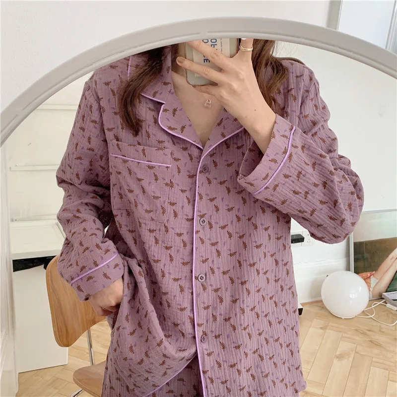 Leaves Print Home Clothes Women Lounge Wear Long Sleeve Shirts Sleepwear Pants Pyjamas Autumn Winter Cotton Pajamas Set Y130
Leaves Print Home Clothes Women Lounge Wear Long Sleeve Shirts Sleepwear Pants Pyjamas Autumn Winter Cotton Pajamas Set Y130