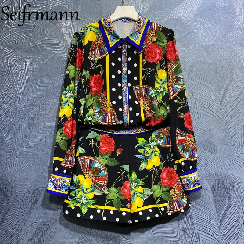 Seifrmann New 2021 Summer Women Fashion Runway Shorts Set Lantern Sleeve Floral Printed Loose Blouses + High Waist Shorts Suits
Seifrmann New 2021 Summer Women Fashion Runway Shorts Set Lantern Sleeve Floral Printed Loose Blouses + High Waist Shorts Suits