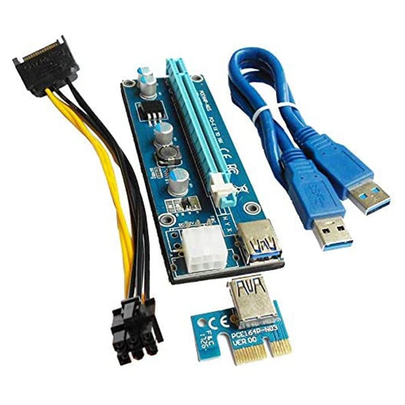 PCIe PCI Express Riser Adapter Card with USB 3.0 Extension Cable and SATA Power Cable for BTC Mining(6 Pack) (VER008C)
PCIe PCI Express Riser Adapter Card with USB 3.0 Extension Cable and SATA Power Cable for BTC Mining(6 Pack) (VER008C)