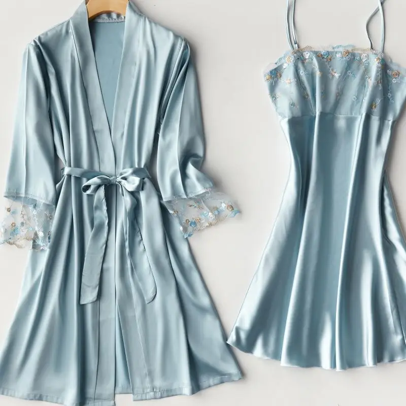 Sleepwear Women Summer New 2PCS Robe Set Satin Kimono Bathrobe Gown Sexy Nightdress Lounge Wear Faux Silk Intimate Lingerie
Sleepwear Women Summer New 2PCS Robe Set Satin Kimono Bathrobe Gown Sexy Nightdress Lounge Wear Faux Silk Intimate Lingerie