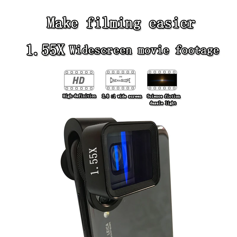 

Анаморфный объектив 1.55X HD Широкоформатный объектив для видеосъемки Vlog Универсальный деформирующийся мобильный телефон объектив для Iphone ...