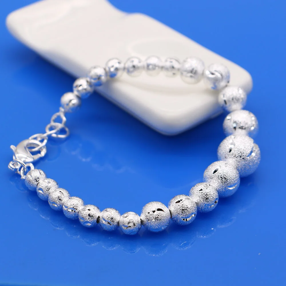 Fashion 925 sterling silver bracelet bangle men and women frosted round bead silver chain women bracelet 
Fashion 925 sterling silver bracelet bangle men and women frosted round bead silver chain women bracelet