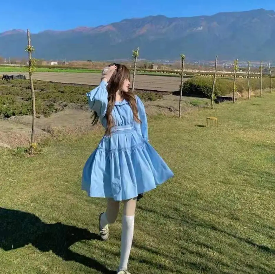 Mothybot French Retro Dress Hepburn Short Blue Puff Sleeve Tutu Doll Collar Dress For Cute Girl 2021 
Mothybot French Retro Dress Hepburn Short Blue Puff Sleeve Tutu Doll Collar Dress For Cute Girl 2021