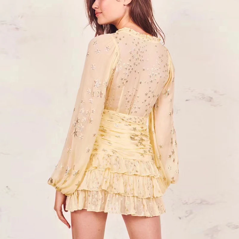 Women Ruffles Chiffon Summer Dress Lantern Sleeve High Waist Sashes Ruched Casual Holiday Dress
Women Ruffles Chiffon Summer Dress Lantern Sleeve High Waist Sashes Ruched Casual Holiday Dress