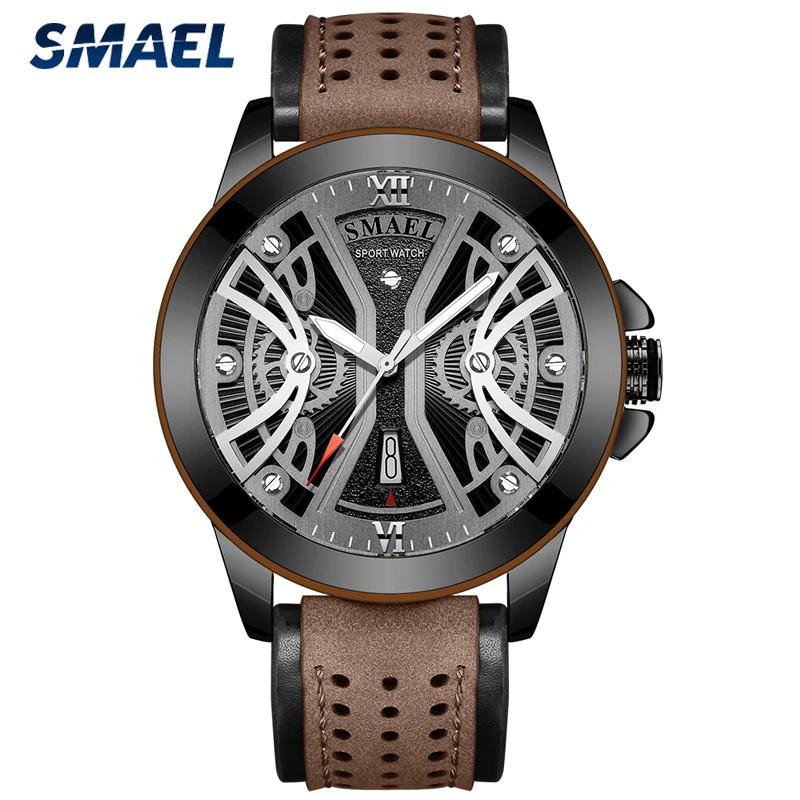 Мужские водонепроницаемые кварцевые часы с календарем и кожаным ремешком 
Мужские водонепроницаемые кварцевые часы с календарем и кожаным ремешком