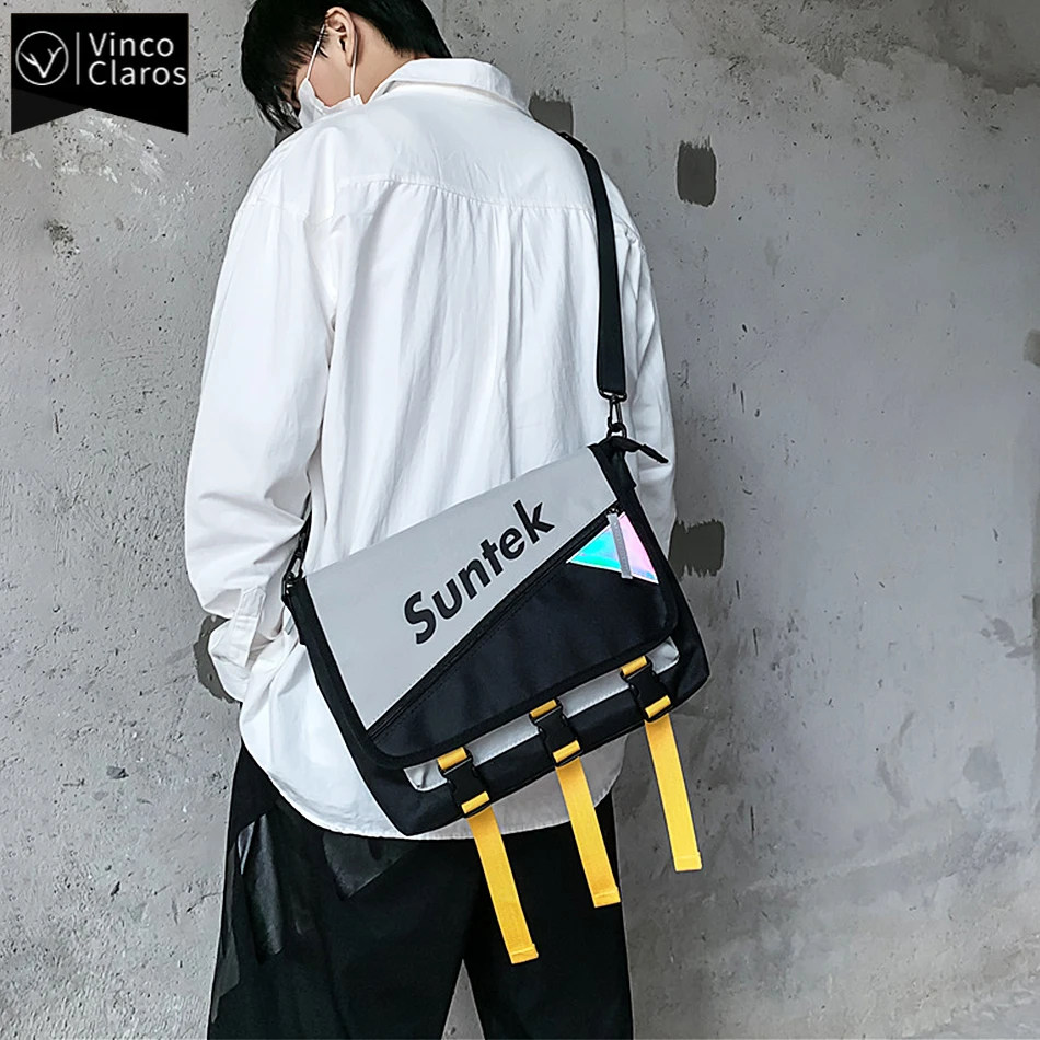 Cool Men's Reflection Shoulder Bag Fashion Ribbons Design Crossbody Bags for Teenagers Hip Hop Boys Panelled Message Bag 2021
Cool Men's Reflection Shoulder Bag Fashion Ribbons Design Crossbody Bags for Teenagers Hip Hop Boys Panelled Message Bag 2021