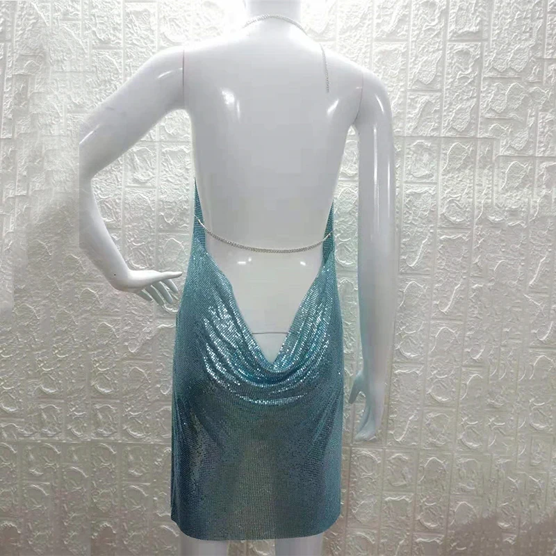 Sexy Halter Mini Dress Deep V Neck Backless Bling Metal Sequined Side Slit Loose Mini Dress Party Night Club Lady Hot Vestidos
Sexy Halter Mini Dress Deep V Neck Backless Bling Metal Sequined Side Slit Loose Mini Dress Party Night Club Lady Hot Vestidos