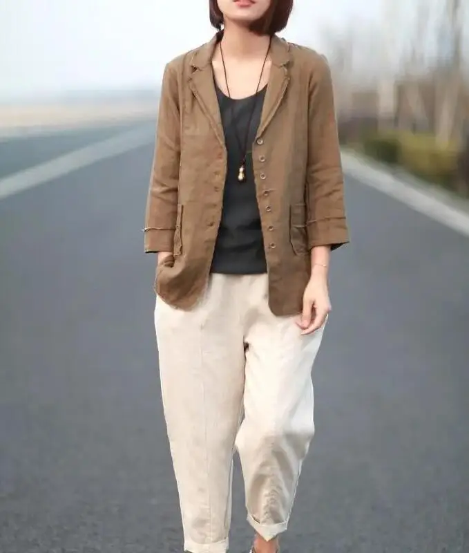 Spring New Arts Style Women Long Sleeve Loose Casual Blazers Single Breasted Cotton Linen Blazer Feminino Coats
Spring New Arts Style Women Long Sleeve Loose Casual Blazers Single Breasted Cotton Linen Blazer Feminino Coats
