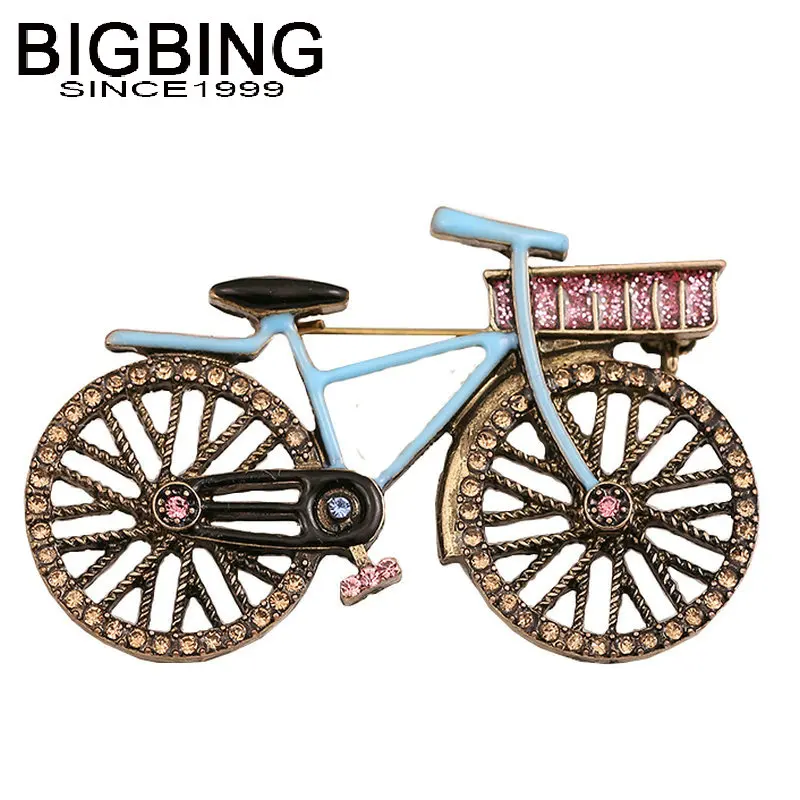 Q118 BigBing Модная бижутерия Ретро Золотая кристальная велосипедная брошь модная
