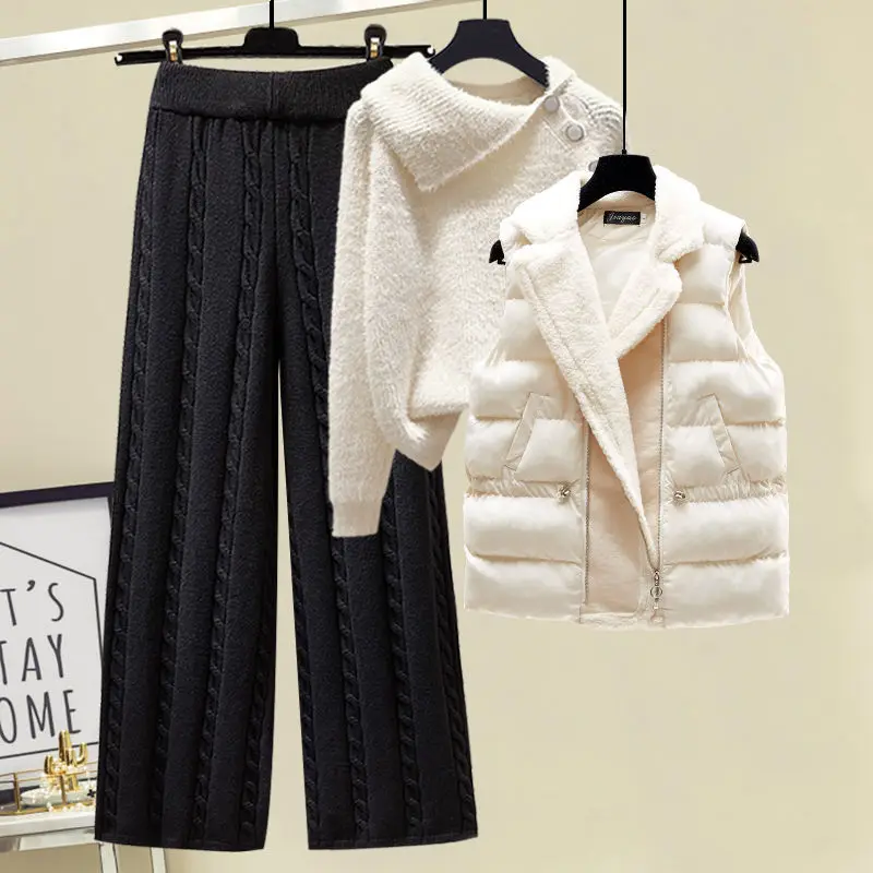 3 Piece Set Women Winter Warm Plus Size women Pullover Sweater suit women knitted sweater Wide Leg Pants Lamb Wool cotton jacket
3 Piece Set Women Winter Warm Plus Size women Pullover Sweater suit women knitted sweater Wide Leg Pants Lamb Wool cotton jacket