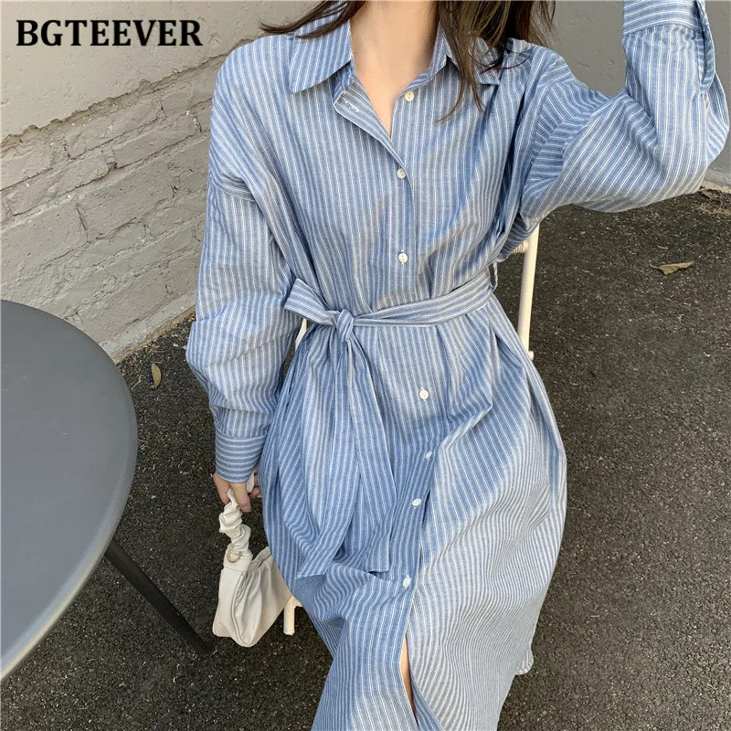 BGTEEVER Stylish Chic Women Striped Mid-length Dress Casual Cotton Single-breasted Lace-up Female A-line Dress 2021 Autumn
BGTEEVER Stylish Chic Women Striped Mid-length Dress Casual Cotton Single-breasted Lace-up Female A-line Dress 2021 Autumn