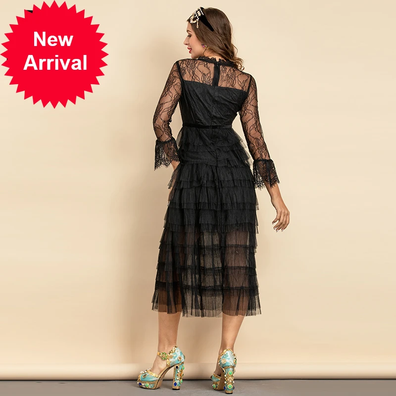 New 2021 Summer Fashion RunwayBlack Dresses Women Flare Sleeve Cake Mesh Lace Ruffles Midi Party A Line Dress
New 2021 Summer Fashion RunwayBlack Dresses Women Flare Sleeve Cake Mesh Lace Ruffles Midi Party A Line Dress