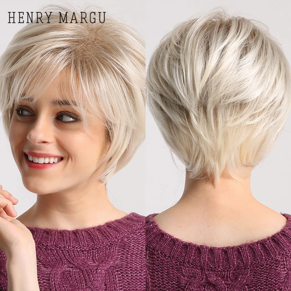 Короткие парики Harry MARGU для белых женщин коричневые Платиновые светлые