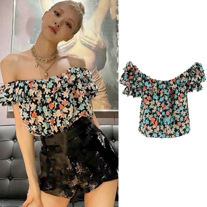 Kpop Korean Celebrity ROSE Sexy Chiffon Floral Shirts Ladies Harajuku Strapless Tops Streetwear Summer Women Casual Slim Blouses 
Kpop Korean Celebrity ROSE Sexy Chiffon Floral Shirts Ladies Harajuku Strapless Tops Streetwear Summer Women Casual Slim Blouses