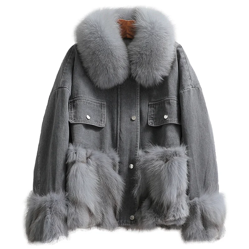 Lady Cow Coat Down Lining Fox Fur Collar Cuff Autumn Winter Women Jacket Suit Outerwear LF21106KQN
Lady Cow Coat Down Lining Fox Fur Collar Cuff Autumn Winter Women Jacket Suit Outerwear LF21106KQN