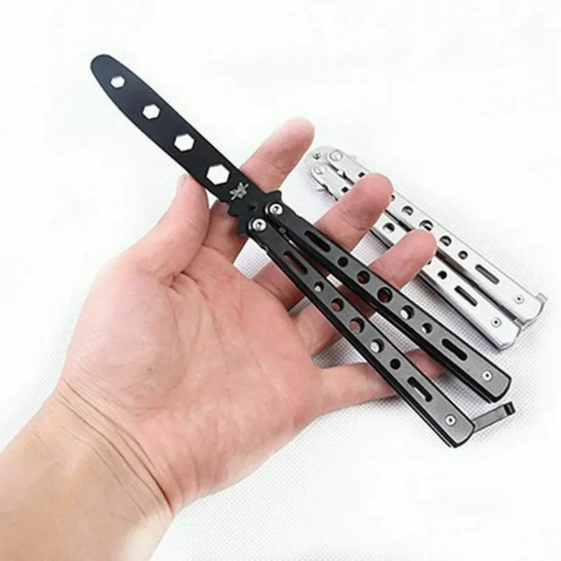 Black Metal Practice Butterfly Balisong Trainer Training Flail Knife Dull Tool Multifunctional Training Flail Knife
Black Metal Practice Butterfly Balisong Trainer Training Flail Knife Dull Tool Multifunctional Training Flail Knife
