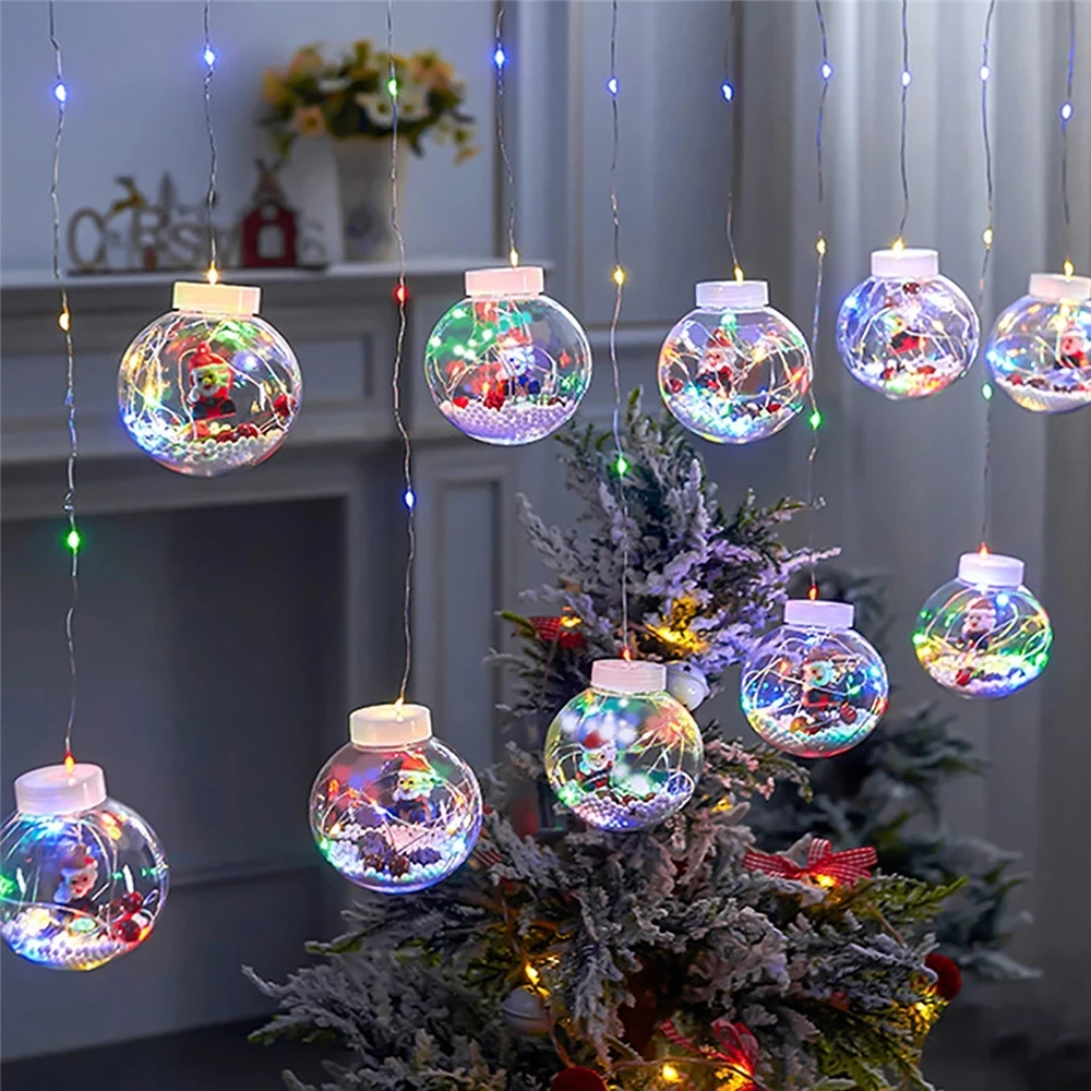 

2022 Santa Garland LED Wishing Ball Curtain Light String Shop Window Decor Christmas Ornaments Navidad Xmas Tree Snowman Lamp