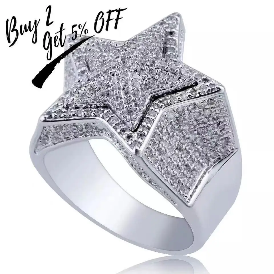 Hip Hop Five Star Rings Men's Gold /925 Silver Color Iced Out Cubic Zircon Jewelry Ring Gifts
Hip Hop Five Star Rings Men's Gold /925 Silver Color Iced Out Cubic Zircon Jewelry Ring Gifts
