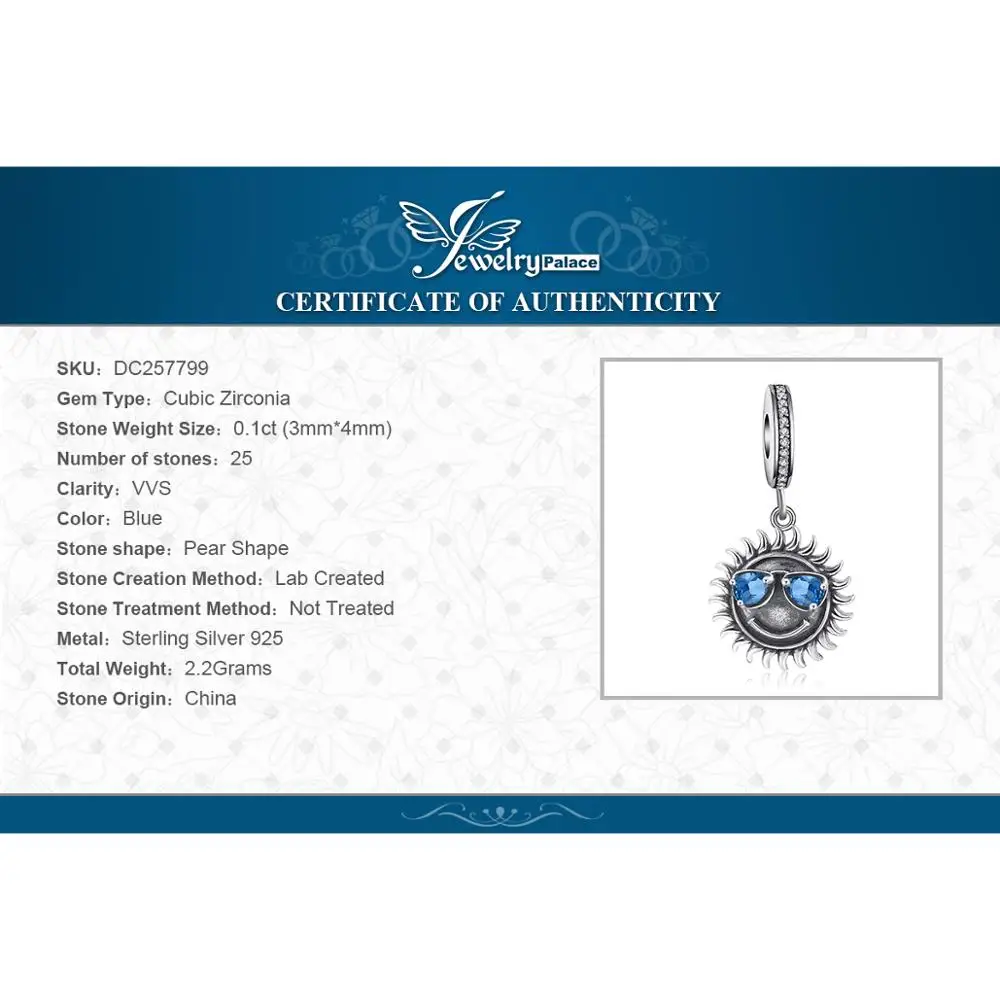 JewelryPalace Happy Summer Smile Blue Sunglasses Charm Bead fit Bracelet 925 Sterling Silver Charms Women Jewelry Making
JewelryPalace Happy Summer Smile Blue Sunglasses Charm Bead fit Bracelet 925 Sterling Silver Charms Women Jewelry Making
