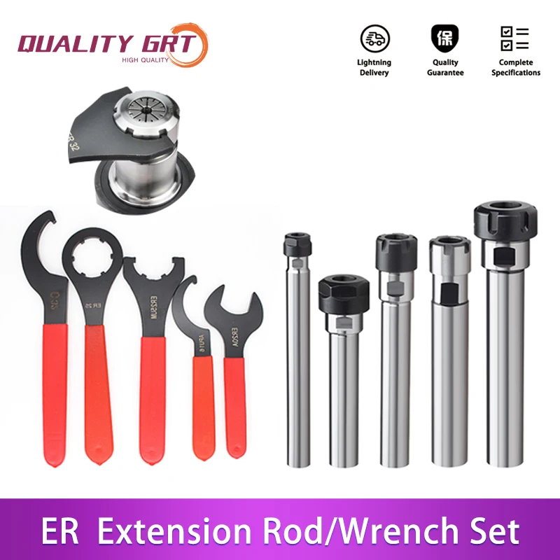 

Q.Grt ER Collet Chuck extension rod C8-C32 ER8 ER11 ER16 ER20 ER25/ER wrench ER8A 16A/ER25UM CNC Milling Lengthen Tool Lathe set