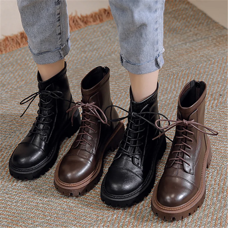 Women Black Brown Leather Platform Ankle Boots Woman Autumn Winter Fashion Cool Short Martin Boots Punk Style Motorcycle Boots
Women Black Brown Leather Platform Ankle Boots Woman Autumn Winter Fashion Cool Short Martin Boots Punk Style Motorcycle Boots