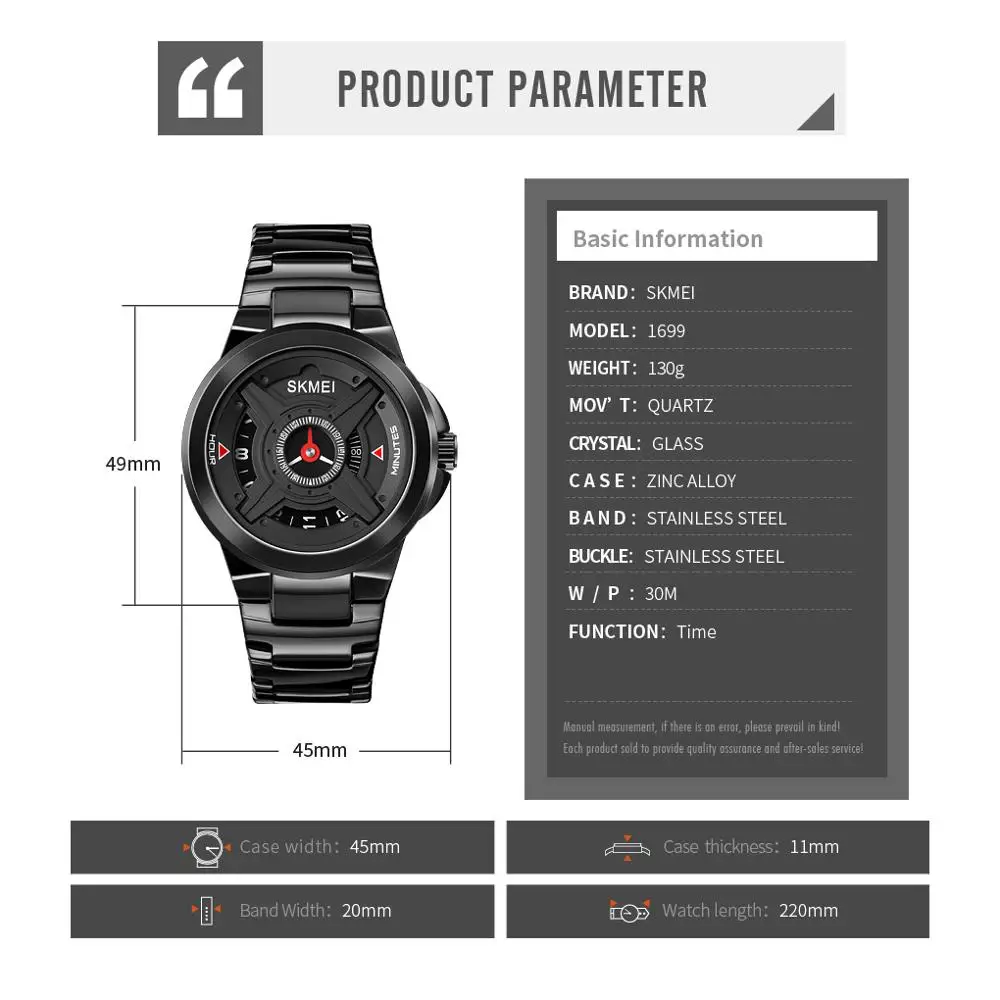 SKMEI Japanese Movement Men Quartz Wristwatch Creative Dial Clock Stainless Steel Black Strap Life Waterproof Mens Watch 1699
SKMEI Japanese Movement Men Quartz Wristwatch Creative Dial Clock Stainless Steel Black Strap Life Waterproof Mens Watch 1699