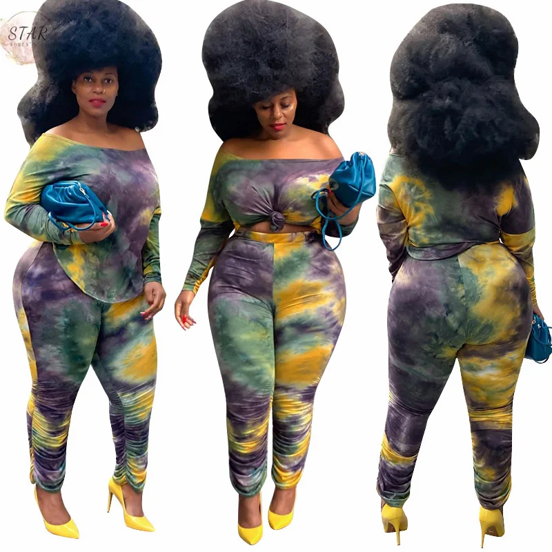 Tie Dye Plus Size Two Piece Set for Women 2021 Sweatsuits Off Shoulder Top Stacked Leggings Matching Sets Wholesale Dropshipping
Tie Dye Plus Size Two Piece Set for Women 2021 Sweatsuits Off Shoulder Top Stacked Leggings Matching Sets Wholesale Dropshipping