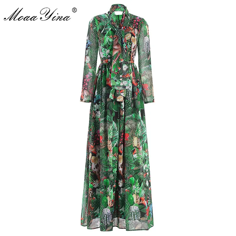 Фото Женское платье с длинным рукавом MoaaYina весенне осеннее дизайнерское цветочным