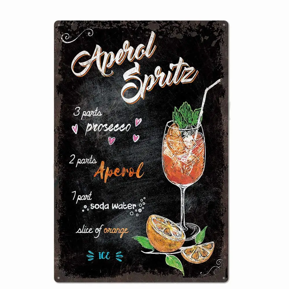 Original Vintage Design Aperol Spritz Cocktail Recipe Tin Metal Signs Wall Art, Thick Tinplate Print Poster Wall Decoration
Original Vintage Design Aperol Spritz Cocktail Recipe Tin Metal Signs Wall Art, Thick Tinplate Print Poster Wall Decoration