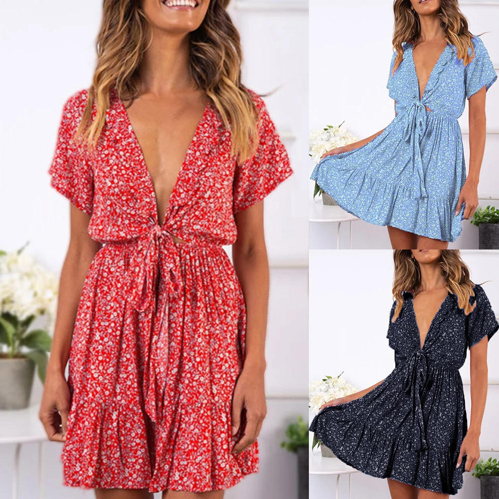 2020 Sexy Women's New Deep V Lace Ruffle Dress Summer Flower Print Mini Beach Dress Shortwear
2020 Sexy Women's New Deep V Lace Ruffle Dress Summer Flower Print Mini Beach Dress Shortwear