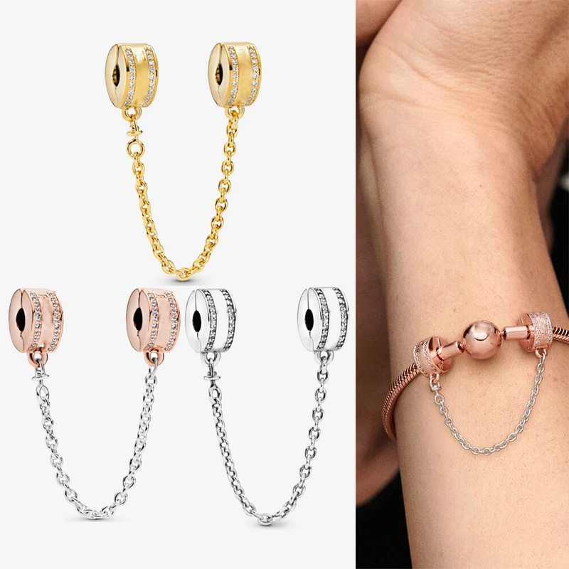 Original 925 Sterling Silver Color Round With Double Row Crystal Cz Safety Chain Fit Pandora Women Bracelet & Necklace Jewelry
Original 925 Sterling Silver Color Round With Double Row Crystal Cz Safety Chain Fit Pandora Women Bracelet & Necklace Jewelry