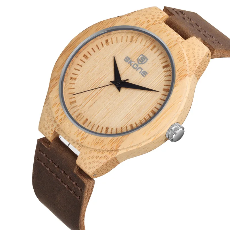 Часы наручные SKONE мужские/женские с бамбуковым корпусом брендовые кварцевые
