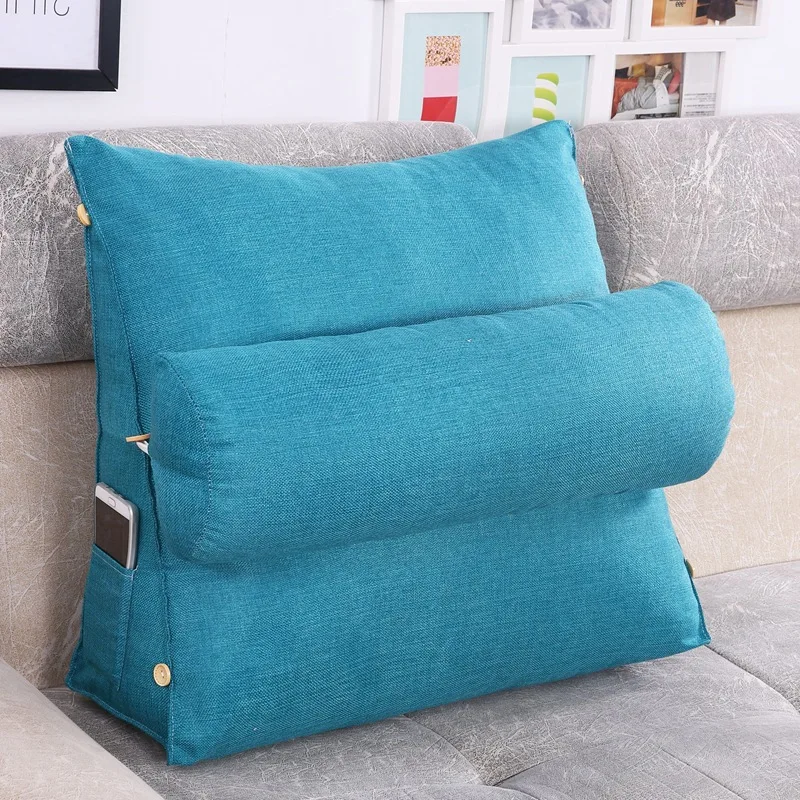 

Stereo Wedge Shape Backrest Pillow Waist Cushion Washable Cotton Linen Sofa Cushions Bed Rest Maternity Lounger Reading Pillow B